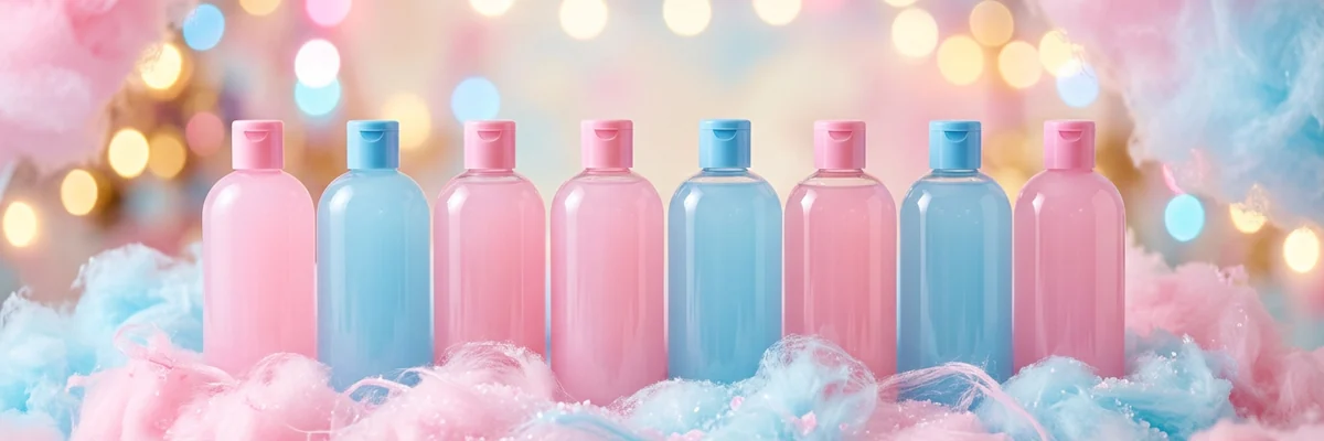 Gel douche rose et sucre filé en ambiance studio
