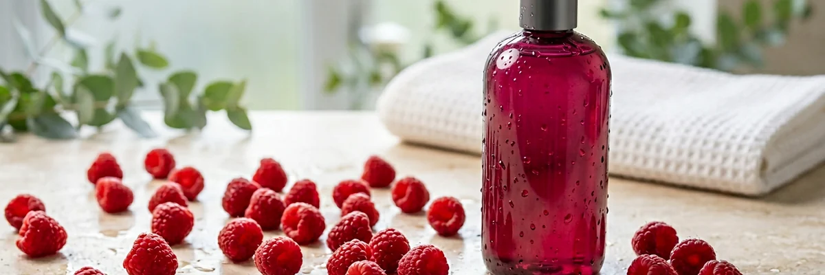 Framboises mûres et gel douche rose profond